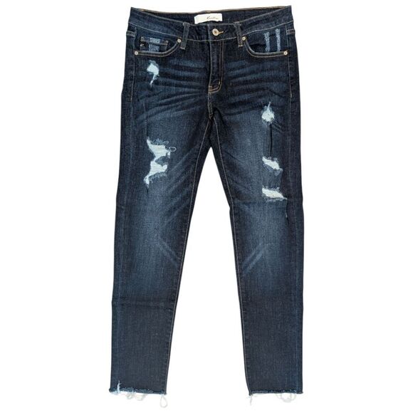 Kancan Dark Wash Distressed Skinny Jeans Raw hem Women's Size 9/28 - Picture 1 of 7